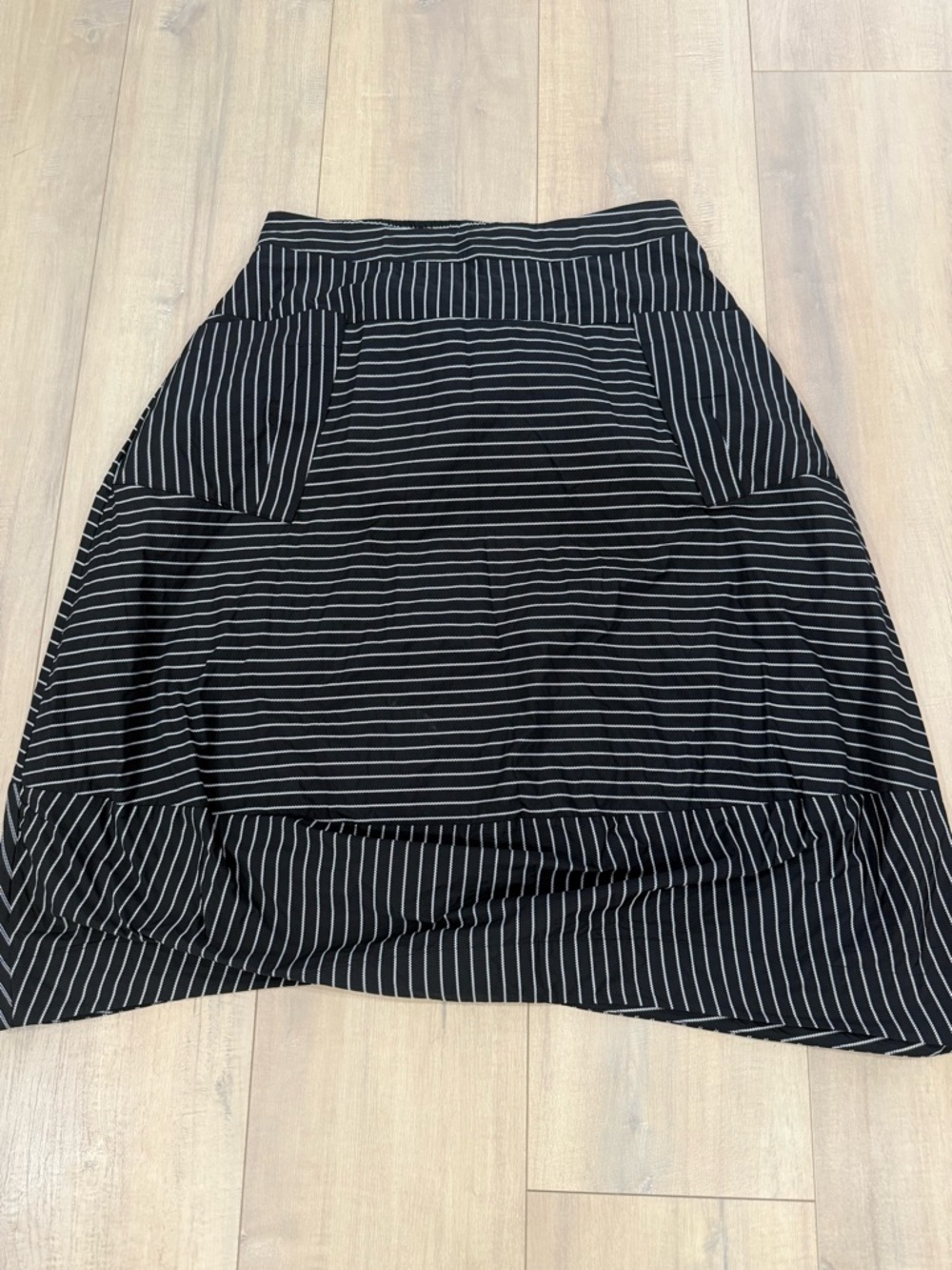 Kozan Black and White Stiped Asymmetric Pull-On Skirt